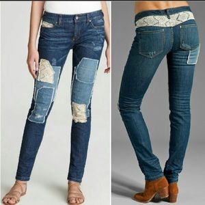 Free People Patchwork and Lace Jeans 26